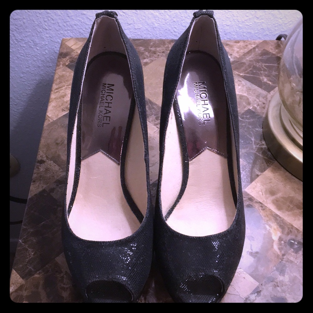 Michael Kors Black Milan black peep toe  pumps